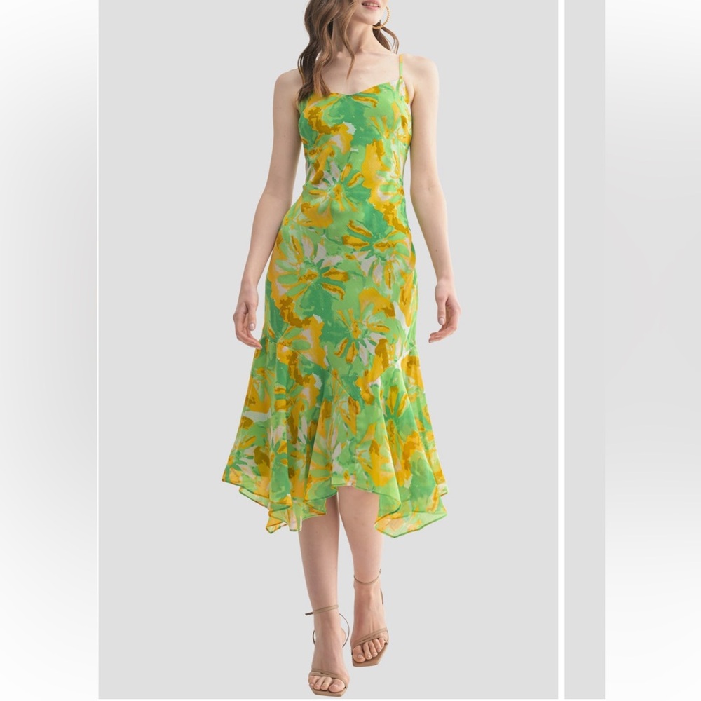All in Favor Green and Yellow Floral Midi Dress